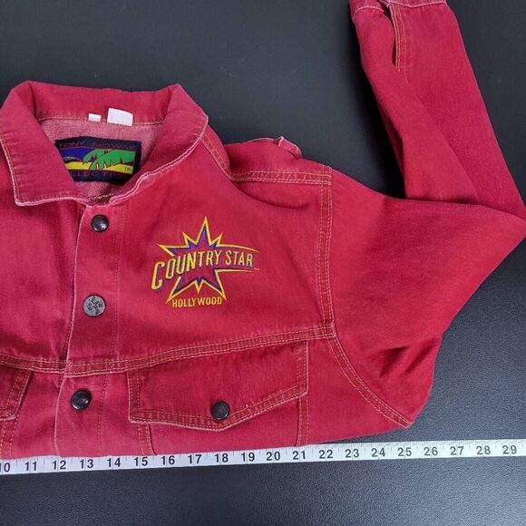 Vintage Tony Nowak Mens Country Star Hollywood Denim Jacket Red Medium Retro - Picture 5 of 6